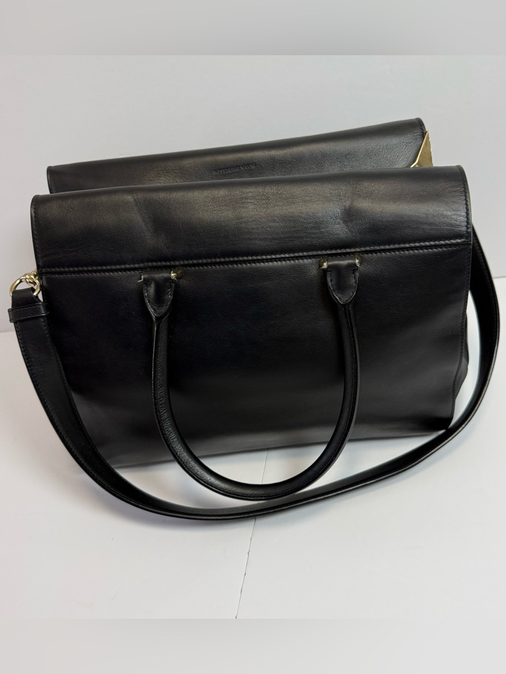 Elena Ghisellini Classic Black Leather shoulder Bag with gold embellishment